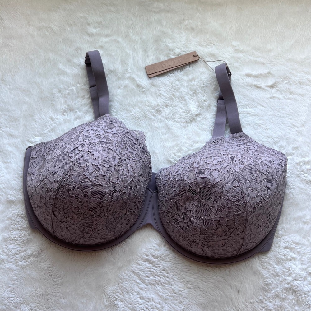 SKIMS Fits Everybody Lace T-Shirt Bra Zinc Multi Purple 40DDDD BA-TSH-4668 NEW
